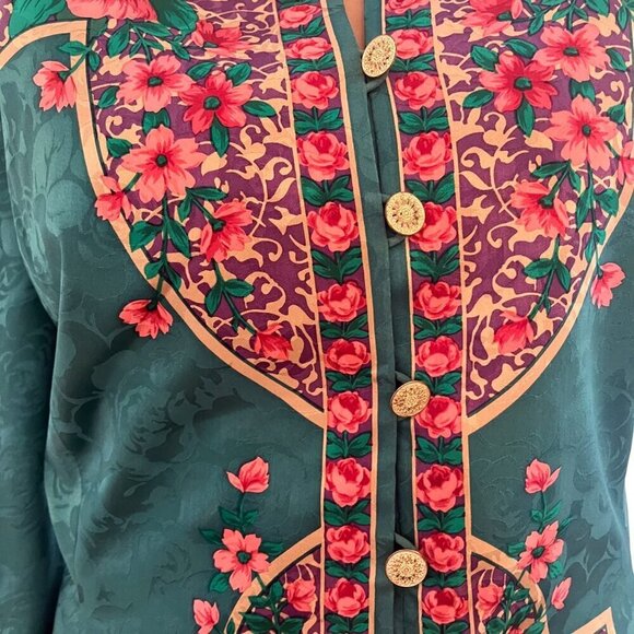Adrianna Papell Vintage Safe Silk Blouse Jacket English Rose Print Ladies Size10 - Picture 7 of 7